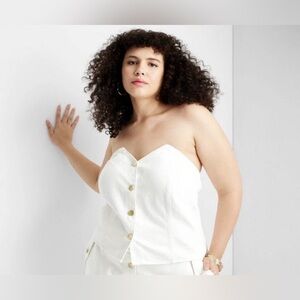6. Future Collective X Jenee Naylor White Denim corset crop top, size 2x NWT